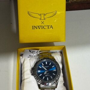 Invicta Stainless Steel Watch with Blue Dial and Silver Bracelet